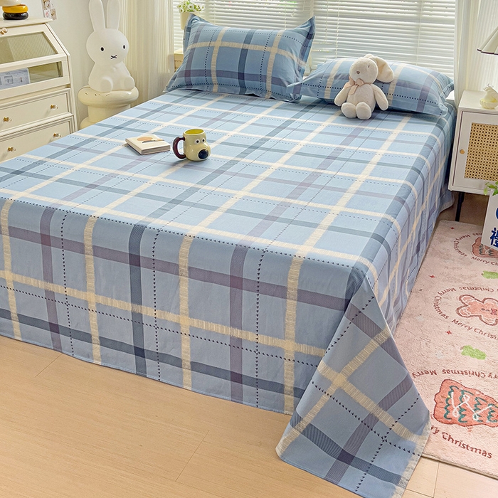 91家纺网 家纺一手货源 找家纺 大柏树 2025新款全棉13376印花四件套系列（可定制）-单床单 卡洛塔-蓝