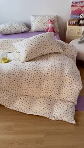 91家纺网 家纺一手货源 找家纺 千朵 2024新款全棉双层纱四件套 紫薇