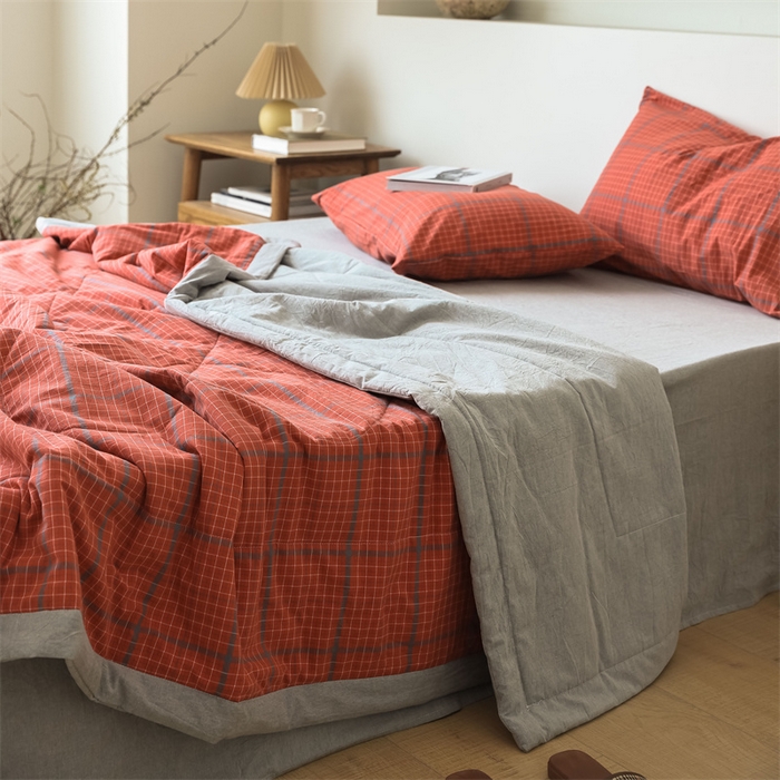 91家纺网 家纺一手货源 找家纺 【直播爆款】24新品A类抗菌全棉色织水洗棉夏被四件套夏凉被空调被-广岛-桔