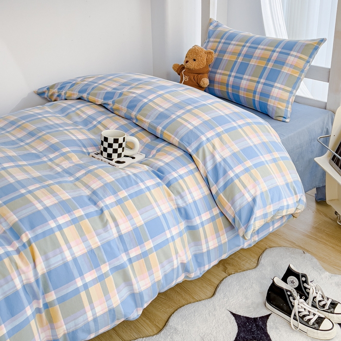 91家纺网 家纺一手货源 找家纺 久典家居 2024新款A类全棉学生款三件套 昭华蓝