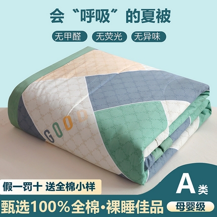 91家纺网 家纺一手货源 找家纺 金柚子2024新款全棉印花夏凉被 街角咖啡-绿