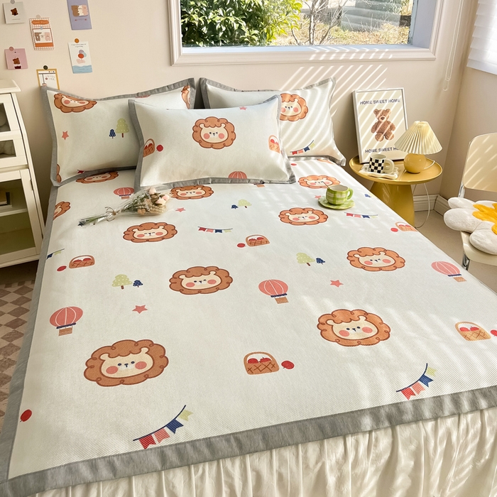 91家纺网 家纺一手货源 找家纺 懒猫家纺 2024新款250D数码印花宽边圆网冰丝席 狮子派对