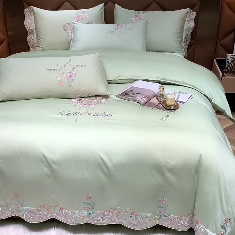 91家纺网 家纺一手货源 找家纺 红番天家居馆 2025新款长绒棉系列四件套-安娜 安娜-芥末绿