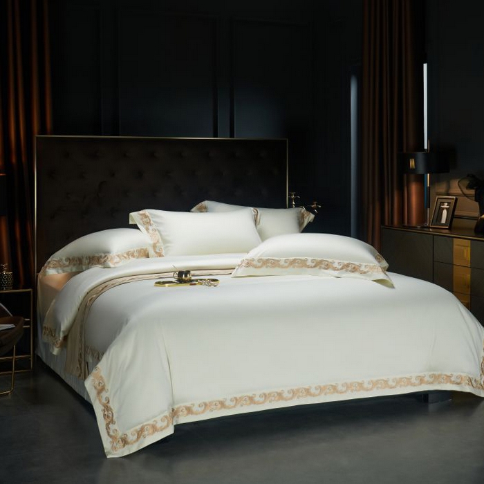 91家纺网 家纺一手货源 找家纺 缔缦 2024新款定织新布种S140重磅刺绣四件套-罗莎 贵族白