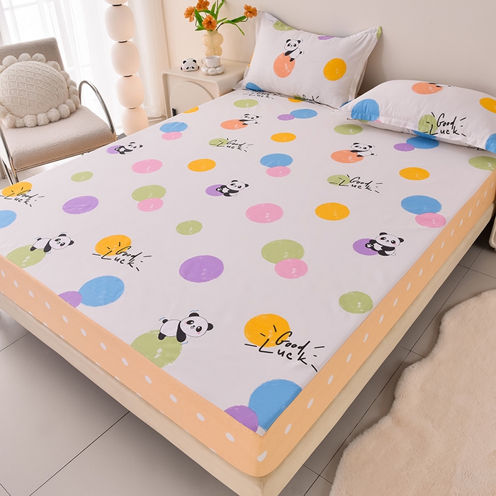 91家纺网 家纺一手货源 找家纺 床笠人家 2025新款全棉印花防水床笠防水隔尿透气印花防水床笠 波点熊猫