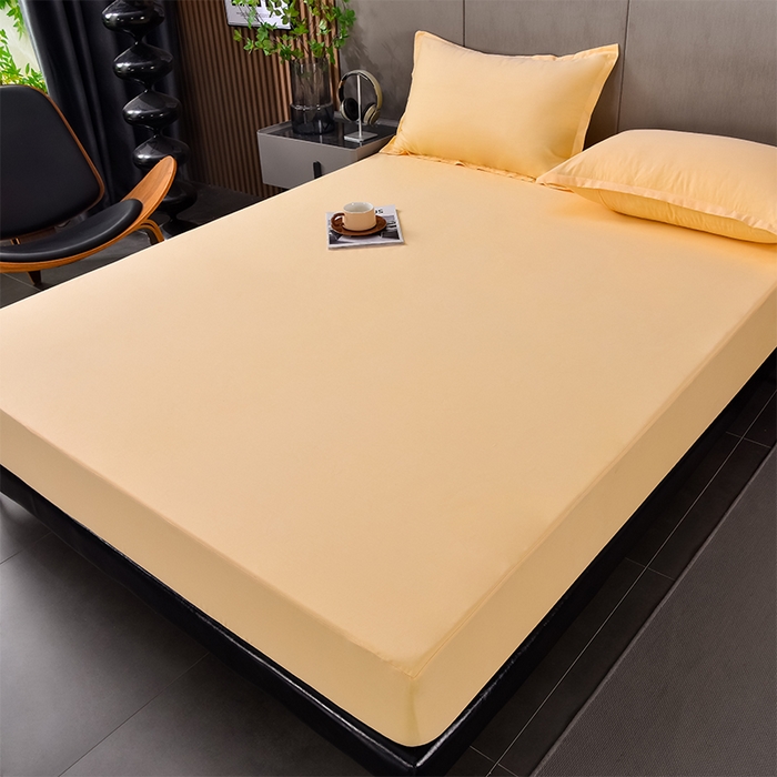 91家纺网 家纺一手货源 找家纺 床笠人家 2025新款全棉纯色防水床笠防水隔尿透气-纯色防水床笠 黄色