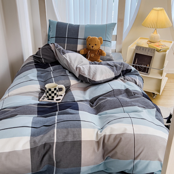 91家纺网 家纺一手货源 找家纺 久典家居 2024新款A类全棉学生款三件套 都市风尚蓝