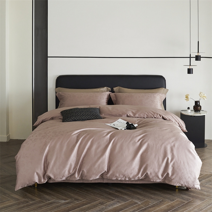 91家纺网 家纺一手货源 找家纺 梦享生活家居 2024新款100支贡缎提花四件套 赛琳-粉