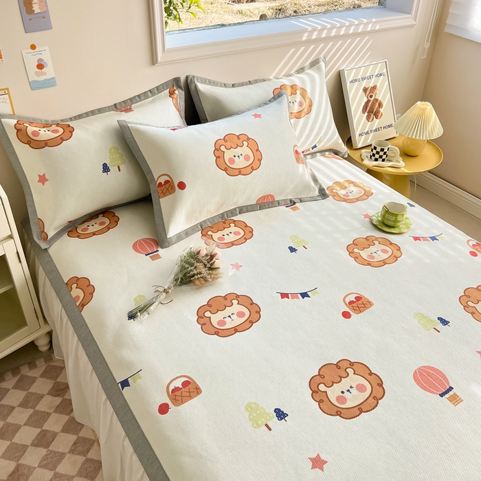 91家纺网 家纺一手货源 找家纺 懒猫家纺 2024新款250D数码印花宽边圆网冰丝席 狮子派对