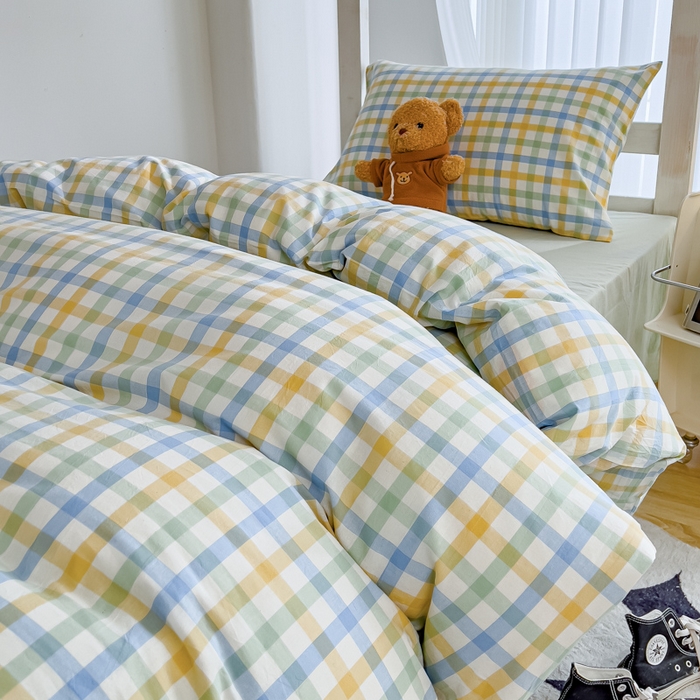 91家纺网 家纺一手货源 找家纺 久典家居 2024新款A类全棉学生款三件套 彩虹绿