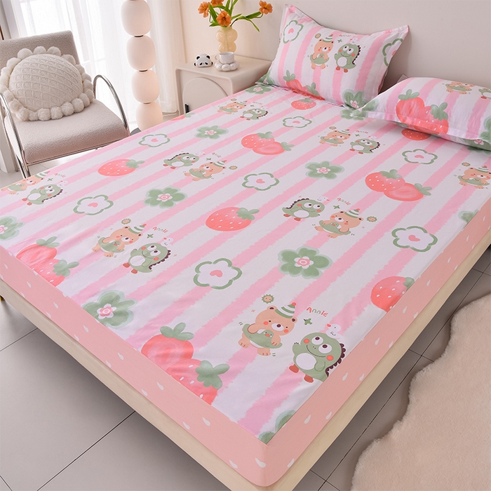 91家纺网 家纺一手货源 找家纺 床笠人家 2025新款全棉印花防水床笠防水隔尿透气-印花防水床笠 亲密伙伴