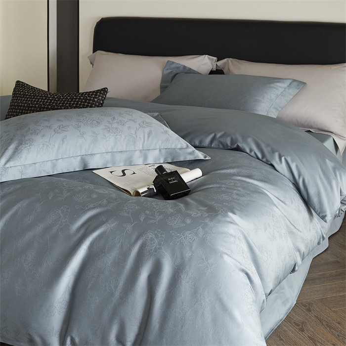 91家纺网 家纺一手货源 找家纺 梦享生活家居 2024新款100支贡缎提花四件套 赛琳-蓝