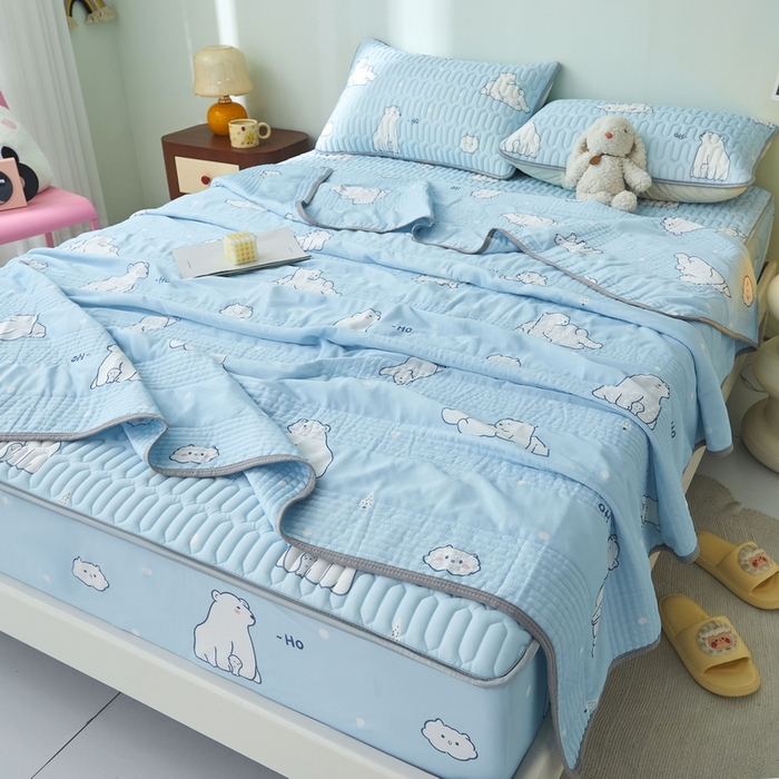 91家纺网 家纺一手货源 找家纺 LIFE.丽芙 2024年新品0.4乳胶凉席加厚床笠款三件套+凉感丝夏被可组合四件套-图片一 北极熊-蓝