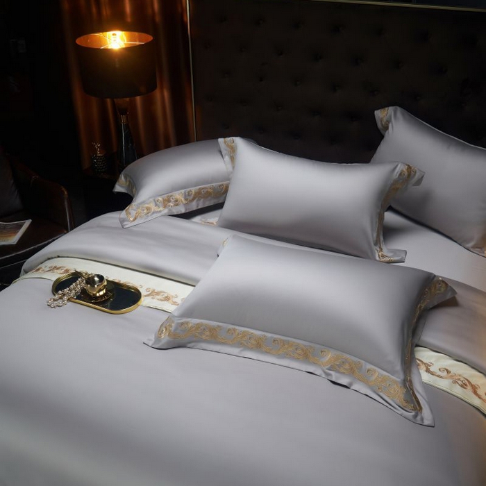 91家纺网 家纺一手货源 找家纺 缔缦 2024新款定织新布种S140重磅刺绣四件套-罗莎 高级灰