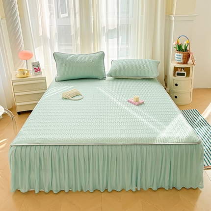 91家纺网 家纺一手货源 找家纺 伊人坊 2024新款A类凉感丝乳胶凉席床裙款床席 氧气绿