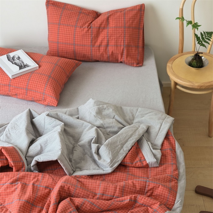 91家纺网 家纺一手货源 找家纺 【直播爆款】24新品A类抗菌全棉色织水洗棉夏被四件套夏凉被空调被-广岛-桔