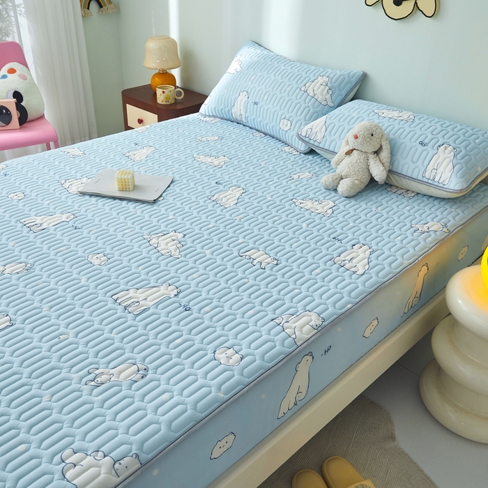 91家纺网 家纺一手货源 找家纺 LIFE.丽芙 2024年新品0.4乳胶凉席加厚床笠款三件套+凉感丝夏被可组合四件套-图片一 北极熊-蓝