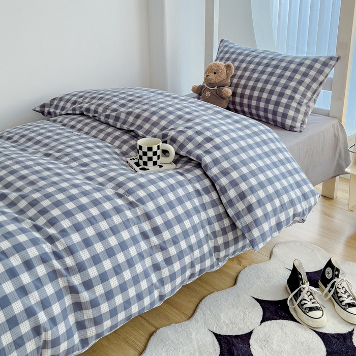 91家纺网 家纺一手货源 找家纺 久典家居 2024新款A类全棉学生款三件套 清雅蓝