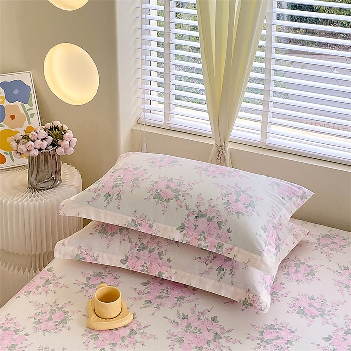 91家纺网 家纺一手货源 找家纺 宝齐莱家纺 2024新款13372全棉印花系列单品枕套 莫奈花园-粉