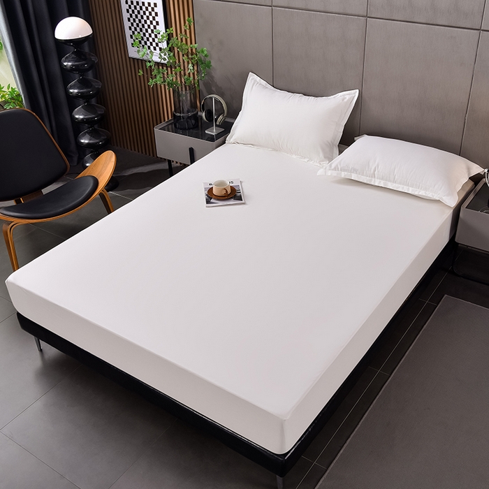 91家纺网 家纺一手货源 找家纺 床笠人家 2025新款全棉纯色防水床笠防水隔尿透气-纯色防水床笠 白色