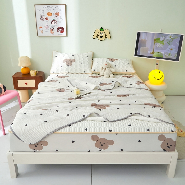 91家纺网 家纺一手货源 找家纺 LIFE.丽芙 2024年新品0.4乳胶凉席加厚床笠款三件套+凉感丝夏被可组合四件套-图片一 呆呆狗