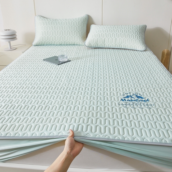 91家纺网 家纺一手货源 找家纺 LIFE.丽芙 2024新款乳胶凉席素色-富士山烫画床笠款 浅绿