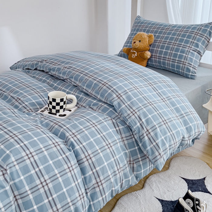 91家纺网 家纺一手货源 找家纺 久典家居 2024新款A类全棉学生款三件套 暖阳蓝