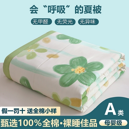 91家纺网 家纺一手货源 找家纺 金柚子2024新款全棉印花夏凉被 半夏花语