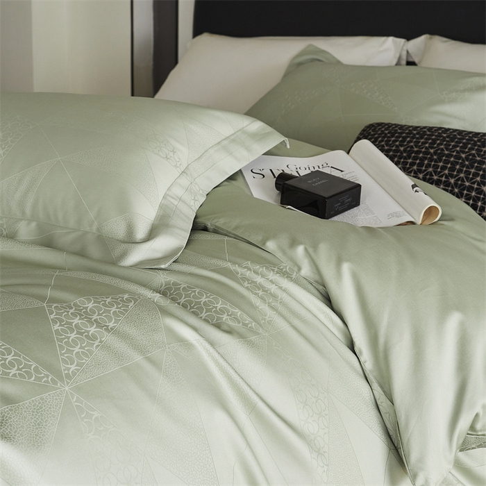 91家纺网 家纺一手货源 找家纺 梦享生活家居 2024新款100支贡缎提花四件套 格林-绿