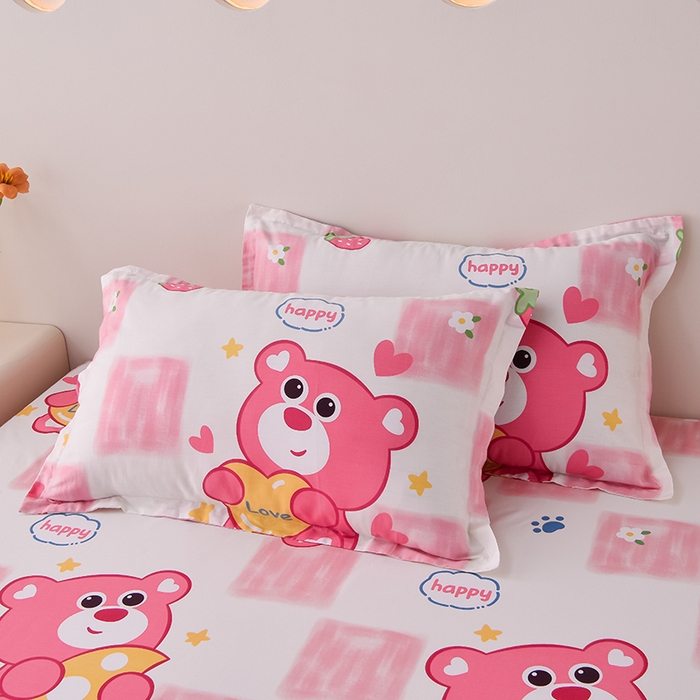 91家纺网 家纺一手货源 找家纺 床笠人家 2025新款全棉印花防水床笠防水隔尿透气-印花防水床笠 草莓熊