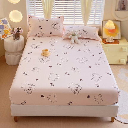 91家纺网 家纺一手货源 找家纺 宝齐莱家纺 2024新款13372全棉印花系列单品床笠 小熊