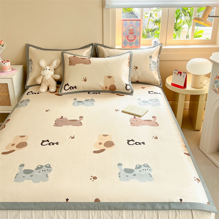 91家纺网 家纺一手货源 找家纺 懒猫家纺 2024新款250D数码印花宽边圆网冰丝席 萌猫派对