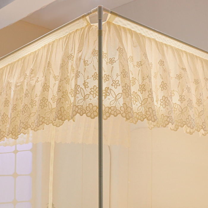 91家纺网 家纺一手货源 找家纺 2024新款方顶坐床绣花蚊帐-郁金香（型号853） 优雅黄