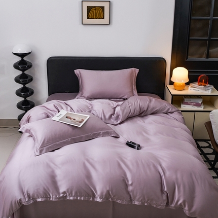 91家纺网 家纺一手货源 找家纺 顾家家居  2025新款纯色兰精天丝四件套 木槿紫
