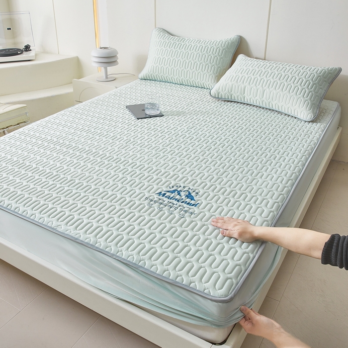 91家纺网 家纺一手货源 找家纺 LIFE.丽芙 2024新款乳胶凉席素色-富士山烫画床笠款 浅绿