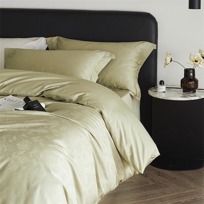 91家纺网 家纺一手货源 找家纺 梦享生活家居 2024新款100支贡缎提花四件套 赛琳-普罗绿