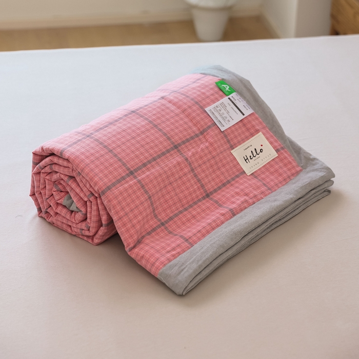 91家纺网 家纺一手货源 找家纺 【直播爆款】24新品A类抗菌全棉色织水洗棉夏被四件套夏凉被空调被-广岛-粉