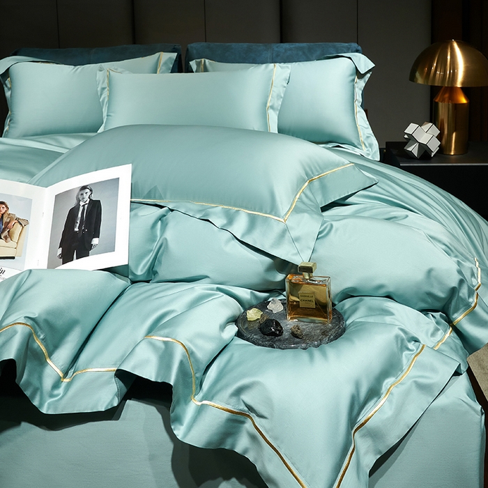 91家纺网 家纺一手货源 找家纺 榻尚家居 2024新款亲肤舒适海岛棉四件套--魅 魅-湖绿