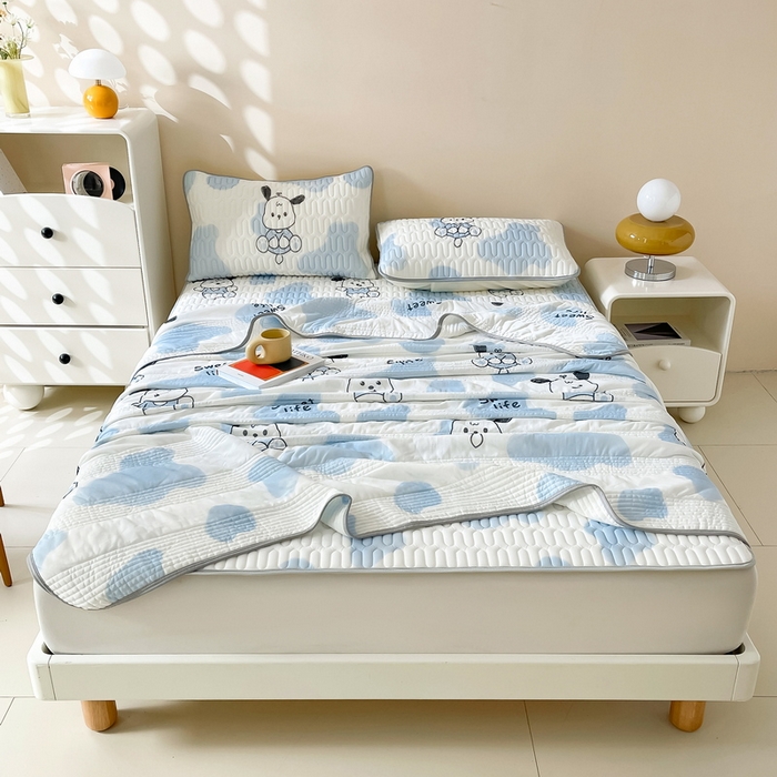 91家纺网 家纺一手货源 找家纺 LIFE.丽芙 2024年0.4乳胶凉席加厚条席款三件套＋凉感丝夏被可组合四件套图片二 皮皮狗