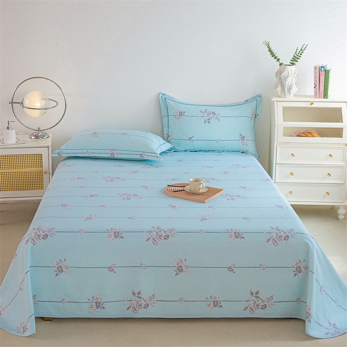 91家纺网 家纺一手货源 找家纺 金泰莱 2025新款原棉全棉老粗布凉席三件套全棉床单纯棉床单软凉席 悠然绽放-蓝