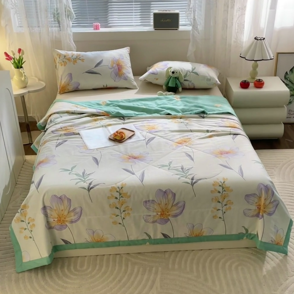 91家纺网 家纺一手货源 找家纺 金柚子2024新款全棉印花夏凉被 花语梦-米