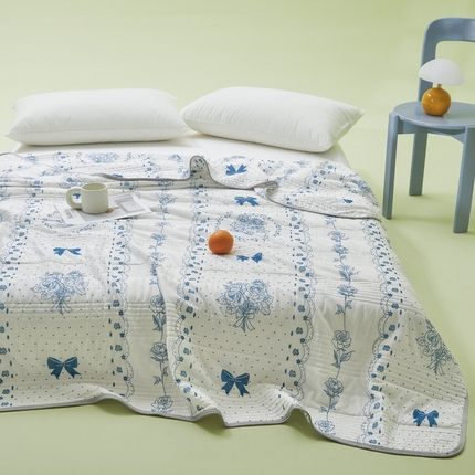 91家纺网 家纺一手货源 找家纺 LIFE.丽芙 2024年新品韩式风凉感丝夏被-跑量 浪漫庄园-蓝