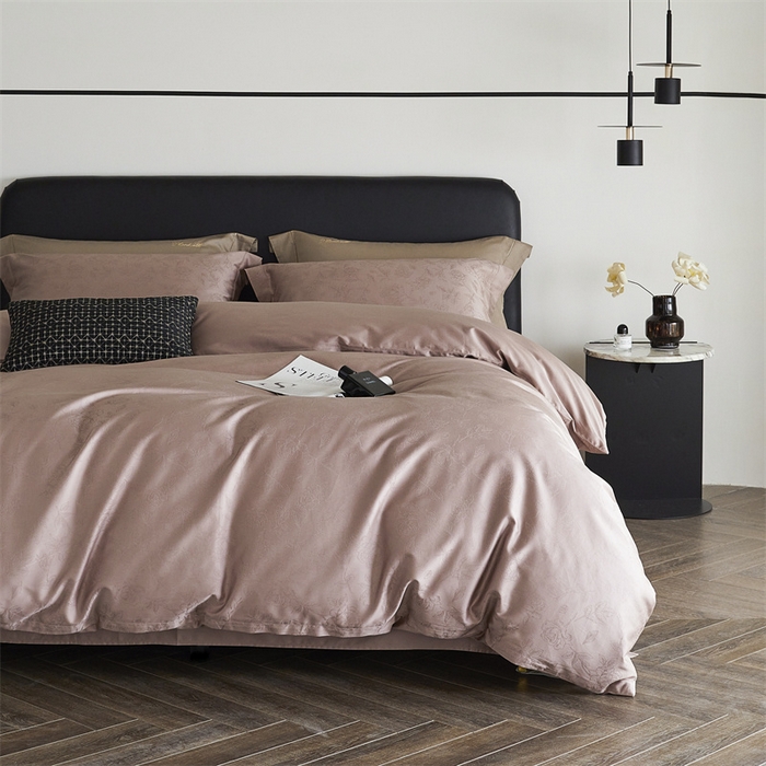 91家纺网 家纺一手货源 找家纺 梦享生活家居 2024新款100支贡缎提花四件套 赛琳-粉