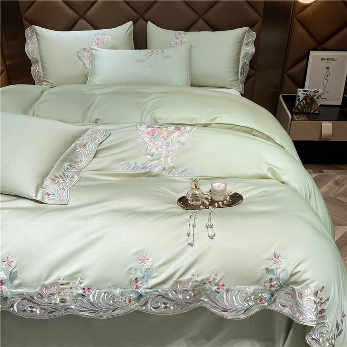 91家纺网 家纺一手货源 找家纺 红番天家居馆 2025新款长绒棉系列四件套-安娜 安娜-芥末绿