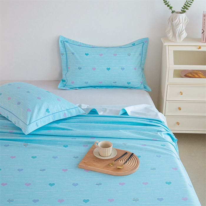 91家纺网 家纺一手货源 找家纺 金泰莱 2025新款原棉全棉老粗布凉席三件套全棉床单纯棉床单软凉席 心心相印