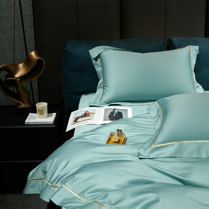 91家纺网 家纺一手货源 找家纺 榻尚家居 2024新款亲肤舒适海岛棉四件套--魅 魅-湖绿