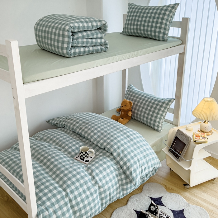 91家纺网 家纺一手货源 找家纺 久典家居 2024新款A类全棉学生款三件套 清雅绿