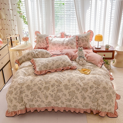 91家纺网 家纺一手货源 找家纺 （总）2024年新款 1有氧提花时尚花边款泡泡棉四件套