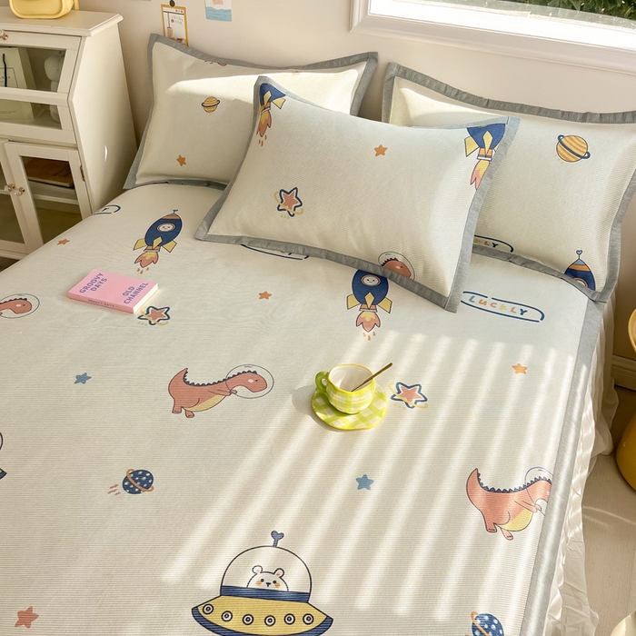 91家纺网 家纺一手货源 找家纺 懒猫家纺 2024新款250D数码印花宽边圆网冰丝席 恐龙时代