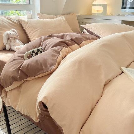 91家纺网 家纺一手货源 找家纺 （总）米粒  2024新款纯色简约双拼磨毛四件套